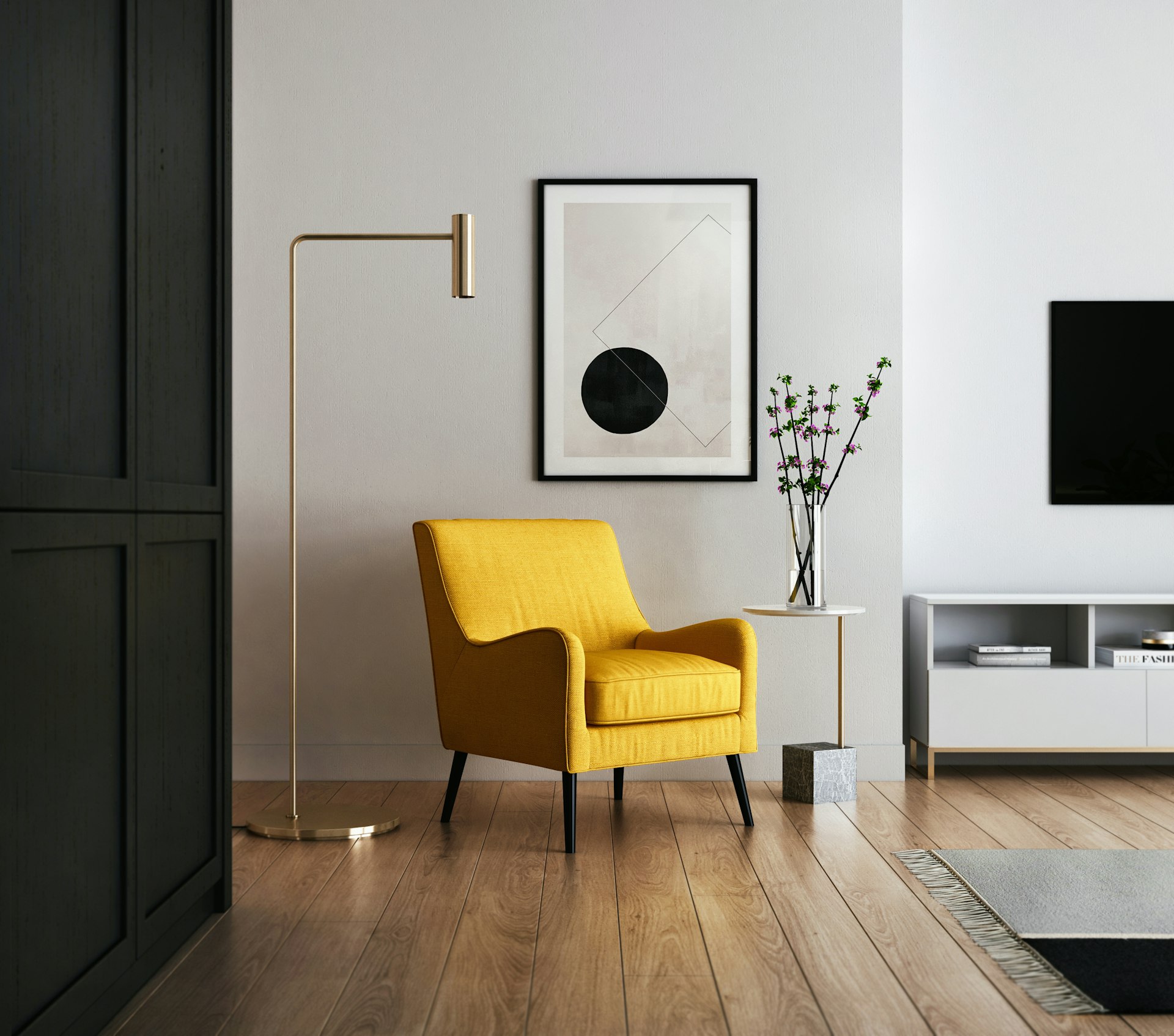 Warm reading corner with a sculptural armchair designed by Kosa Design